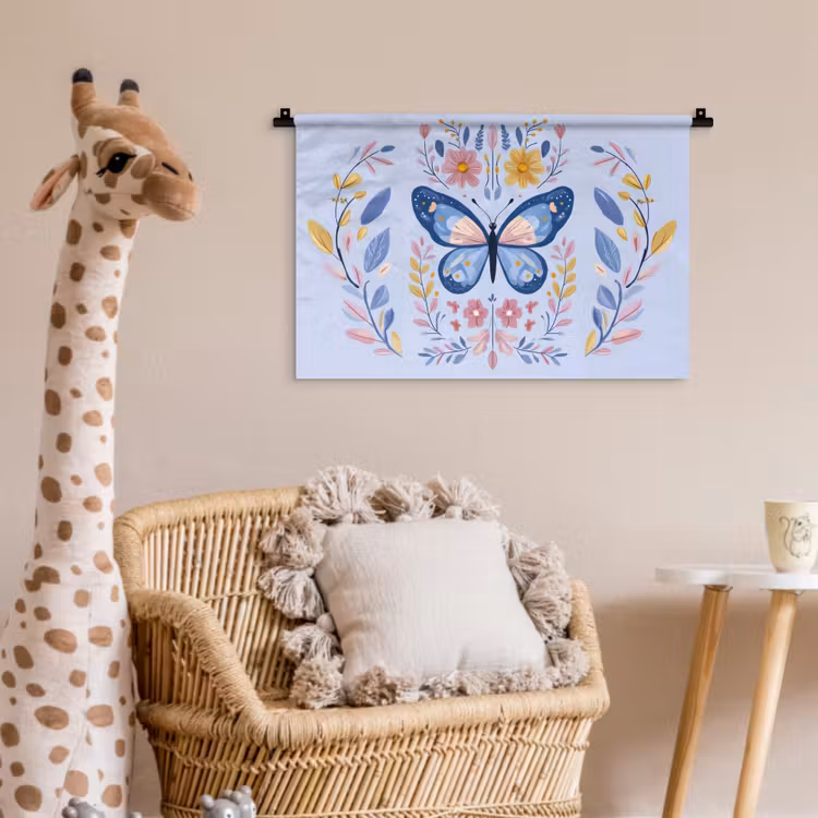 Vlinder - Lichtblauw - Sierlijk - Bloemen Wandkleed katoen klein -wsfeer5_kind