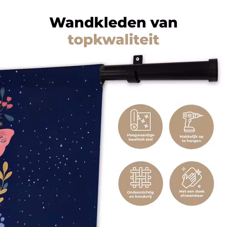 Vlinder - Maan - Bloemen - Sterrenhemel Wandkleed katoen klein -sfeer2