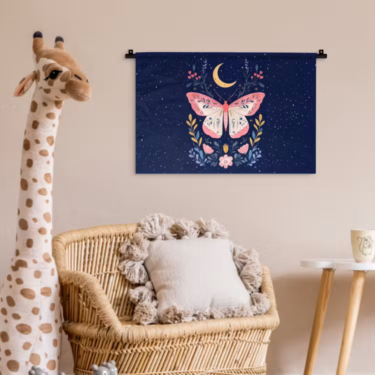 Vlinder - Maan - Bloemen - Sterrenhemel Wandkleed katoen klein -wsfeer5_kind