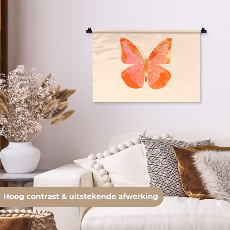 Vlinder - Minimalistisch - Roze Wandkleed katoen klein -sfeer1