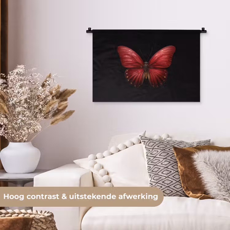 Vlinder - Rood - Minimalistisch Wandkleed katoen klein -sfeer1