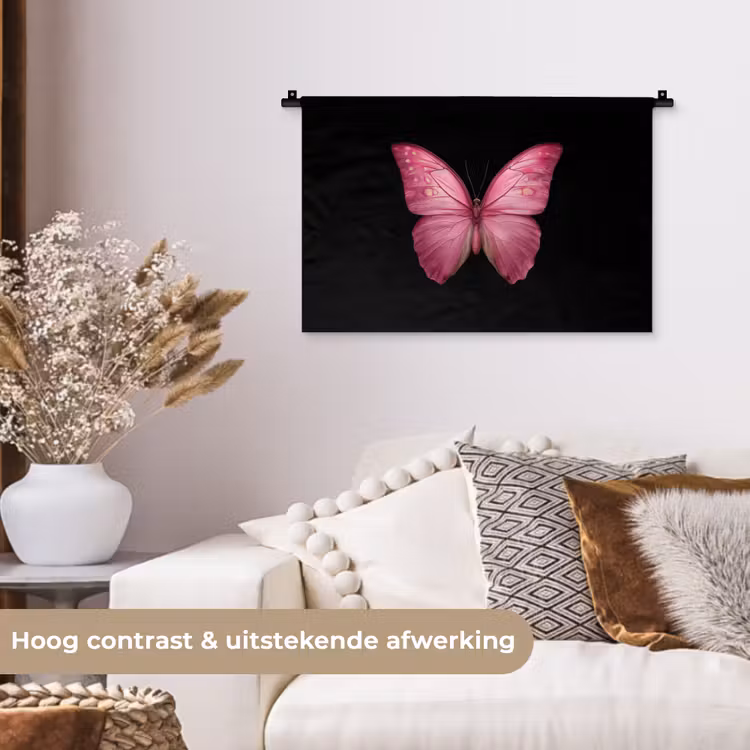 Vlinder - roze - Elegant Wandkleed katoen klein -sfeer1