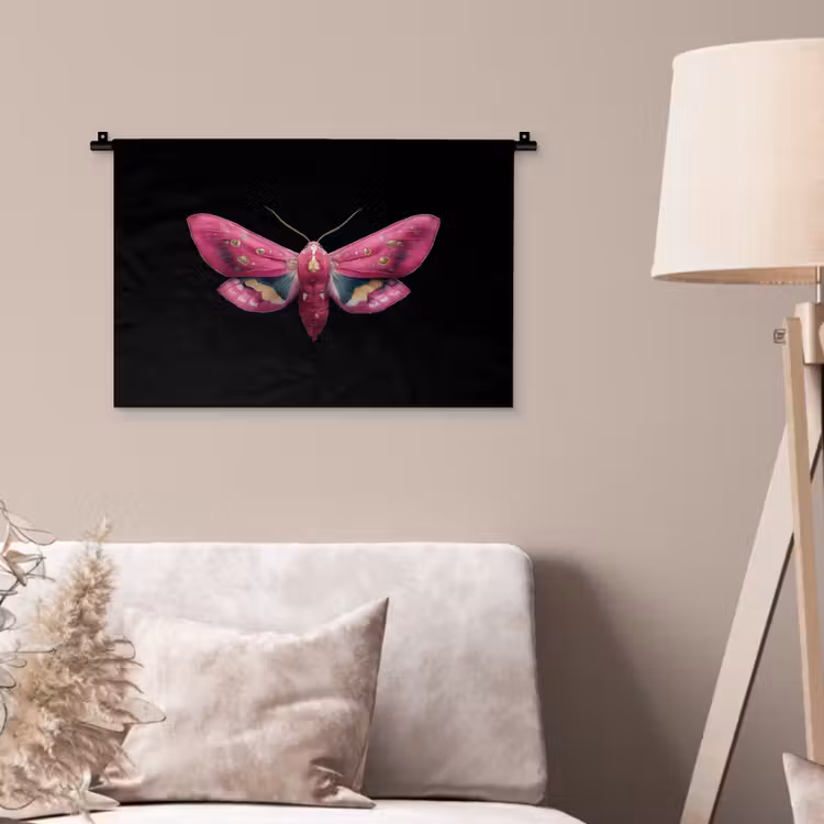 Vlinder - Roze - Nachtvlinder Wandkleed katoen klein -sfeer4