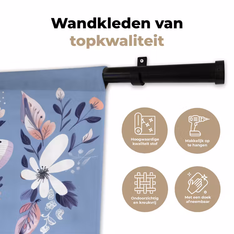 Vlinder - Vleugels - Stippen - Bloemen Wandkleed katoen klein -sfeer2