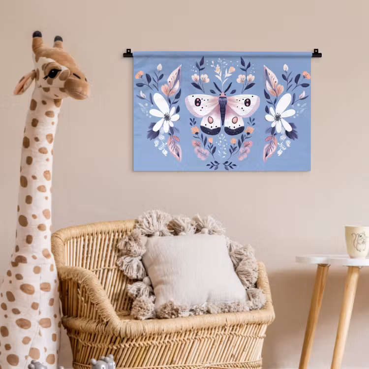 Vlinder - Vleugels - Stippen - Bloemen Wandkleed katoen klein -wsfeer5_kind