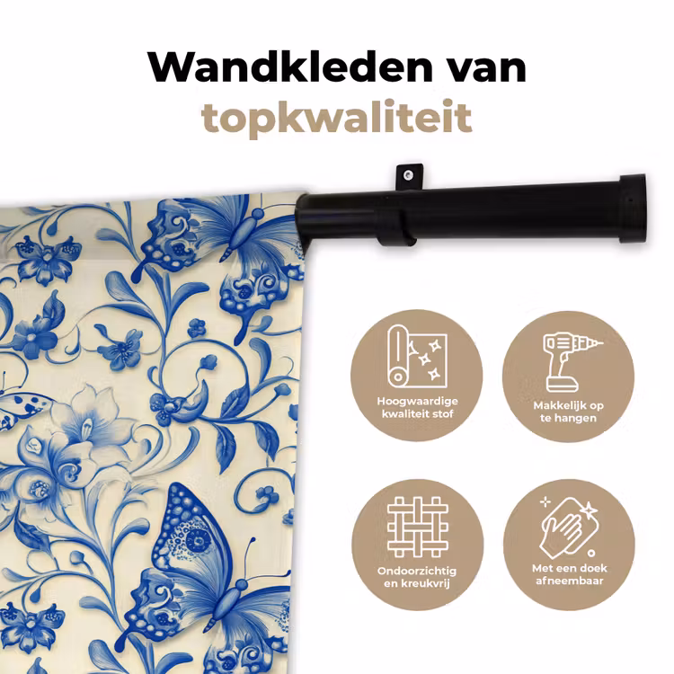 Vlinders - Bloemen - Blauw - Botanisch Wandkleed katoen klein 269 -sfeer2