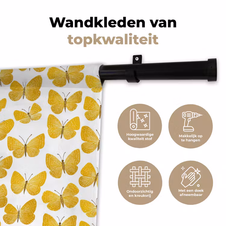 Vlinders - Botanisch - Illustratie - Geel - Wit Wandkleed katoen klein 269 -sfeer2