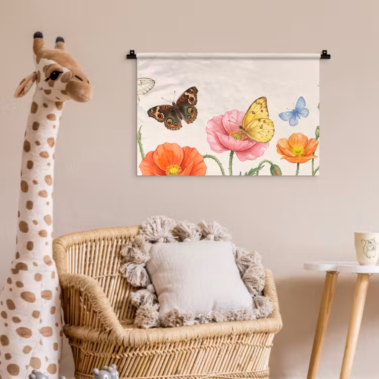 Vlinders - Klaprozen - Illustratie - Kleurrijk Wandkleed katoen klein -wsfeer5_kind