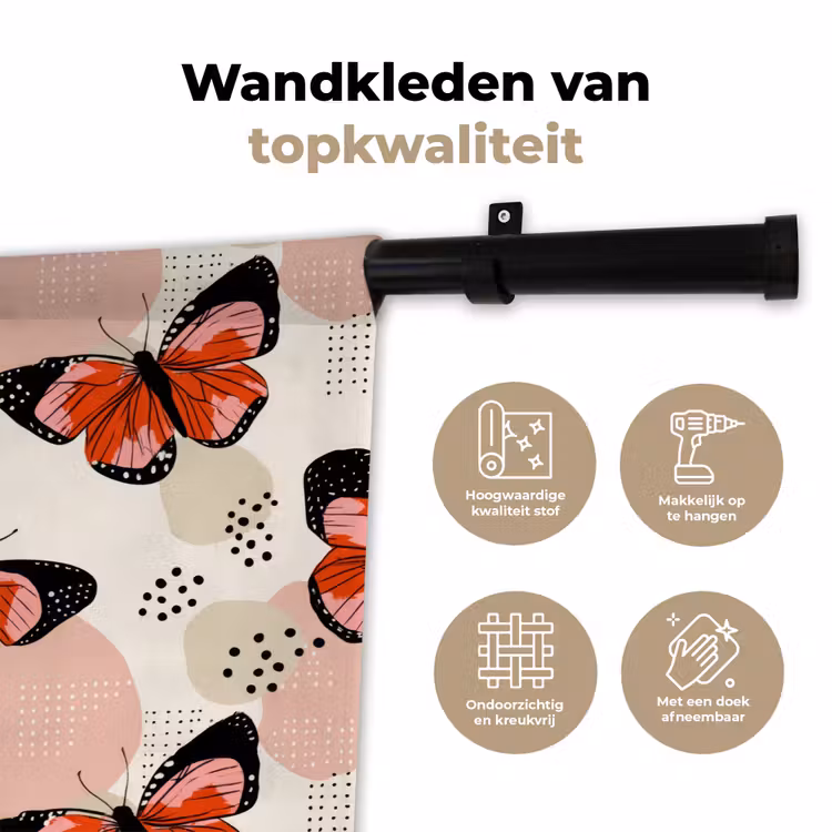Vlinders - Retro - Kleurrijk Wandkleed katoen klein 269 -sfeer2