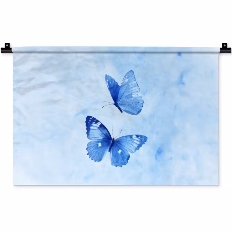 Vlinders - Sierlijk - Blauw Wandkleed katoen klein -zz3d