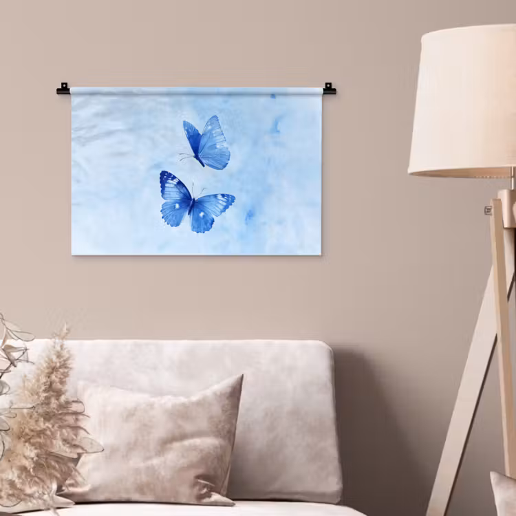 Vlinders - Sierlijk - Blauw Wandkleed katoen klein -sfeer4