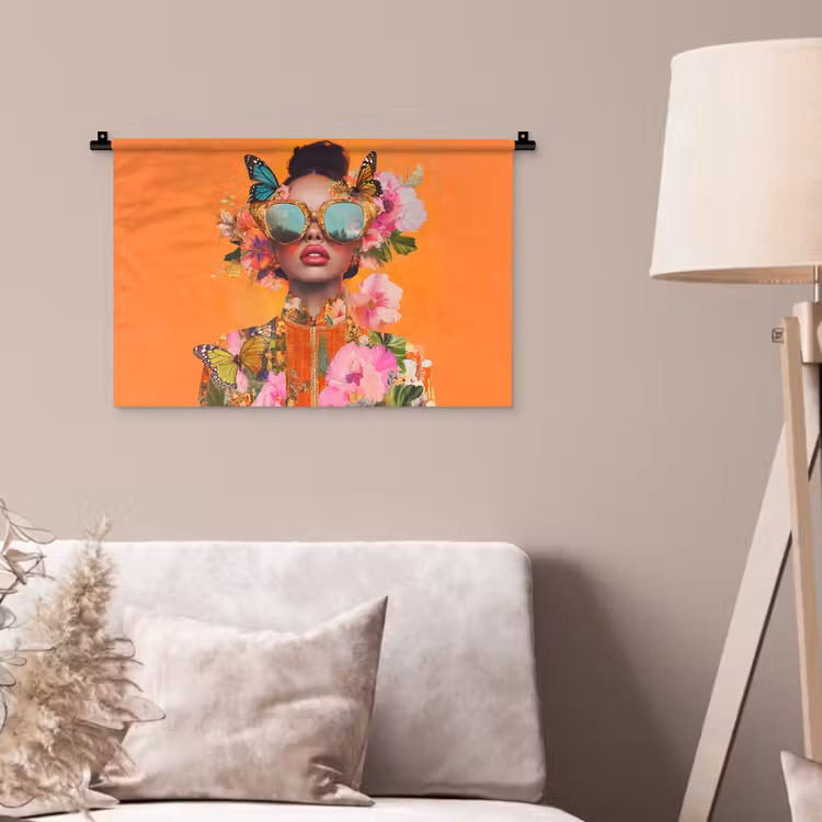 Vlinders - Vrouw - Zonnebril - Kleurrijk Wandkleed katoen klein -sfeer4