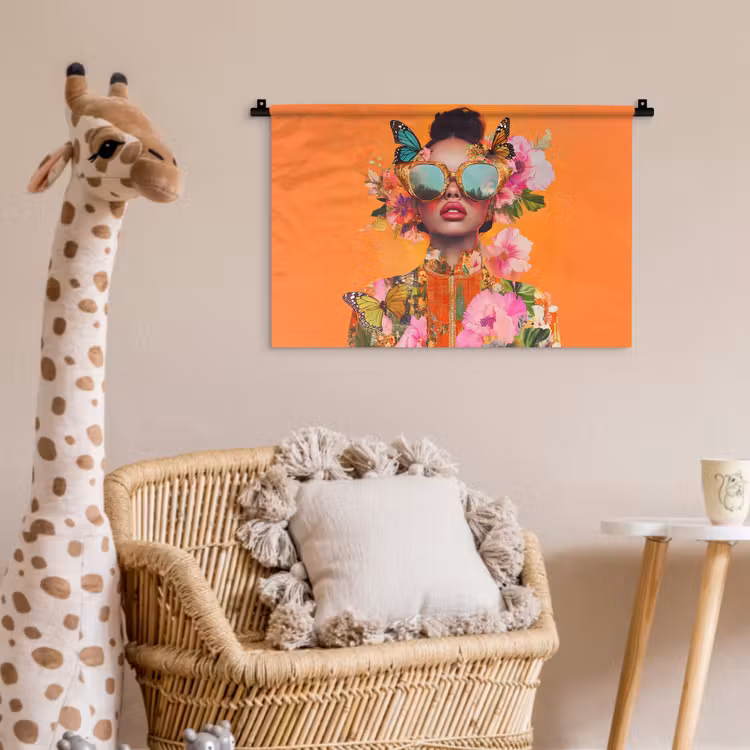 Vlinders - Vrouw - Zonnebril - Kleurrijk Wandkleed katoen klein -wsfeer5_kind