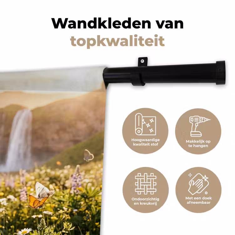 Vlinders - Waterval - Bloemenveld Wandkleed katoen klein -sfeer2