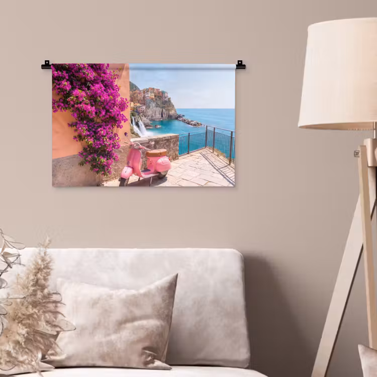 Voertuig - Roze - Kust - Zomer - Reizen Wandkleed katoen klein -sfeer4
