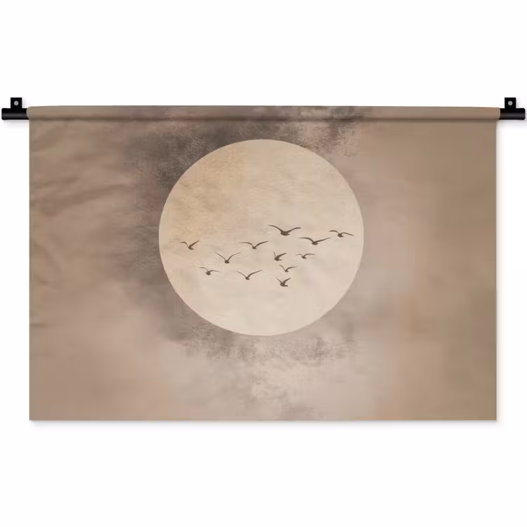 Vogel - Beige - Japandi Wandkleed katoen klein -zz3d