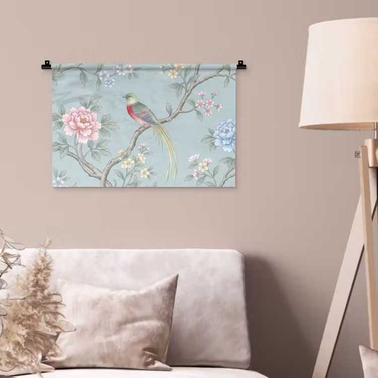 Vogel - Bloemen - Kleurrijk Wandkleed katoen klein -sfeer4