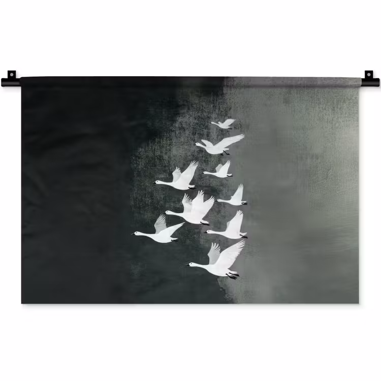 Vogel - Japandi - Groen Wandkleed katoen klein -zz3d