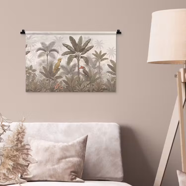 Vogel - Jungle - Tropisch - Illustratie - Groen Wandkleed katoen klein -sfeer4