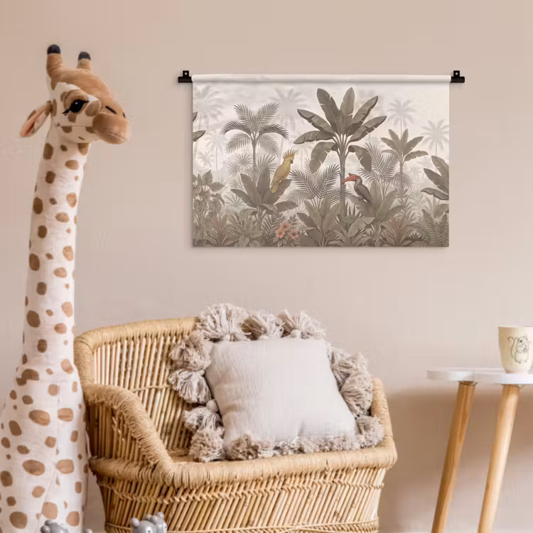 Vogel - Jungle - Tropisch - Illustratie - Groen Wandkleed katoen klein -wsfeer5_kind