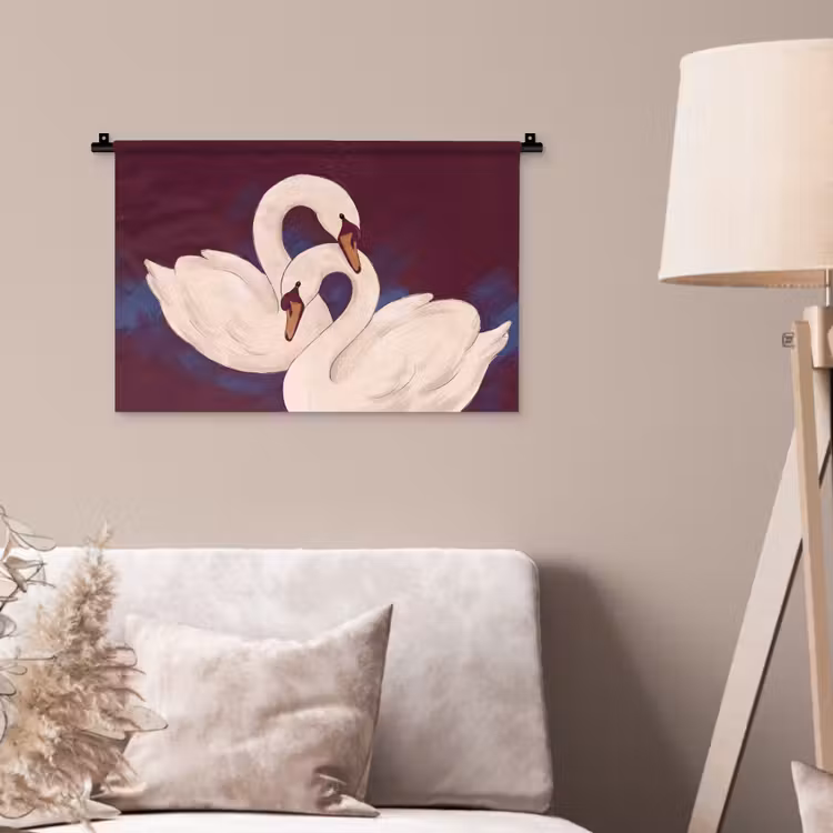Vogel - Koppel - Liefde - Abstract - Wit Wandkleed katoen klein -sfeer4