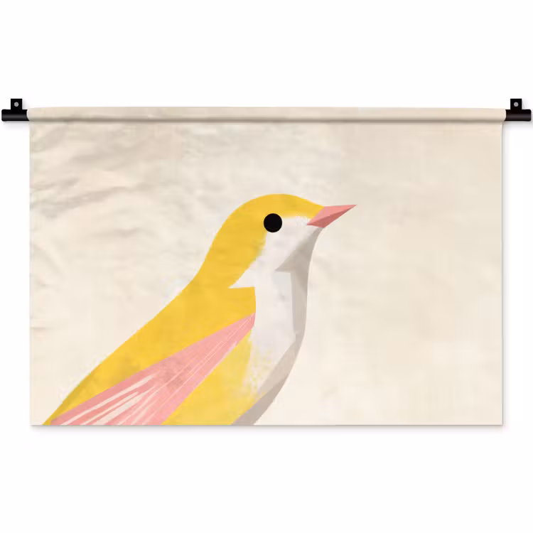 Vogel - Minimalistisch - Geel Wandkleed katoen klein -zz3d