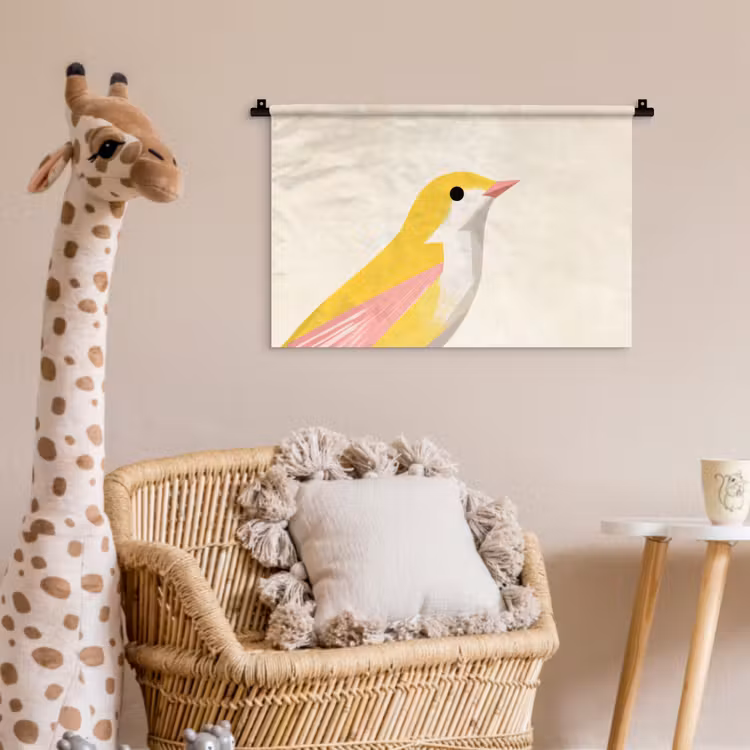 Vogel - Minimalistisch - Geel Wandkleed katoen klein -wsfeer5_kind