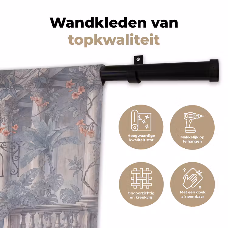 Vogel - Pauw - Architectuur - Klassiek - Groen Wandkleed katoen klein -sfeer2