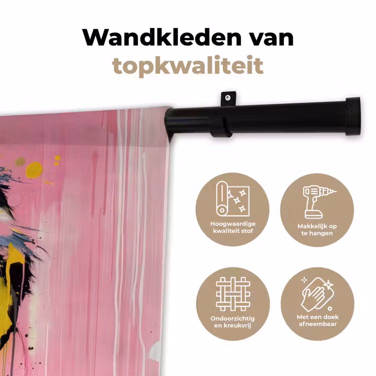 Vogel - Roze - Geel - Blauw Wandkleed katoen klein -sfeer2