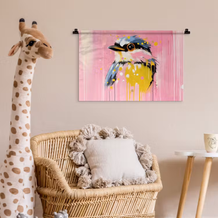 Vogel - Roze - Geel - Blauw Wandkleed katoen klein -wsfeer5_kind