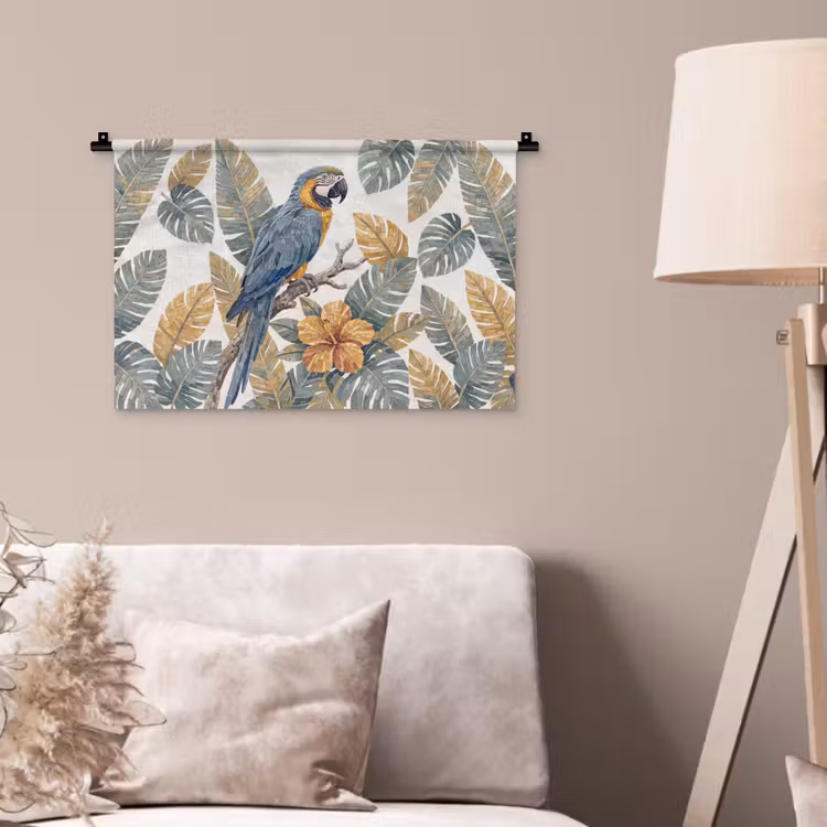 Vogel - Tak - Natuur - Mozaïek - Blauw Wandkleed katoen klein -sfeer4