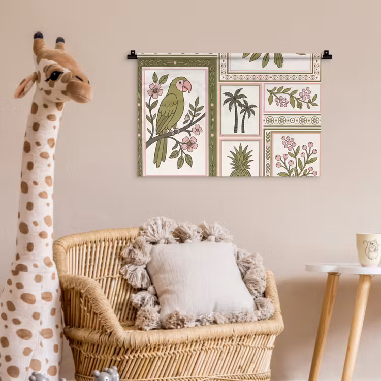 Vogel - Tropisch - Patroon - Decoratief - Groen Wandkleed katoen klein -wsfeer5_kind