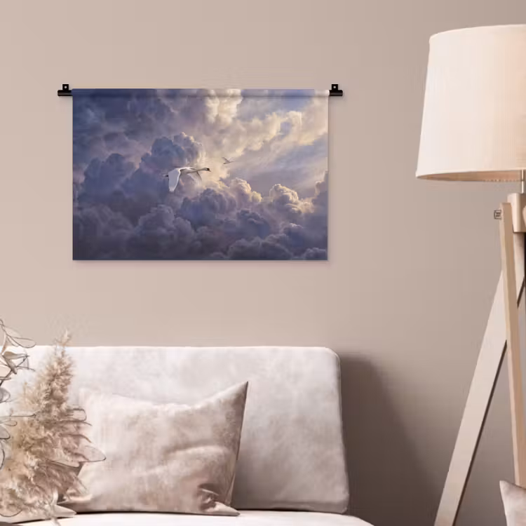 Vogel - Vliegend - Natuur - Wit - Wolken Wandkleed katoen klein -sfeer4