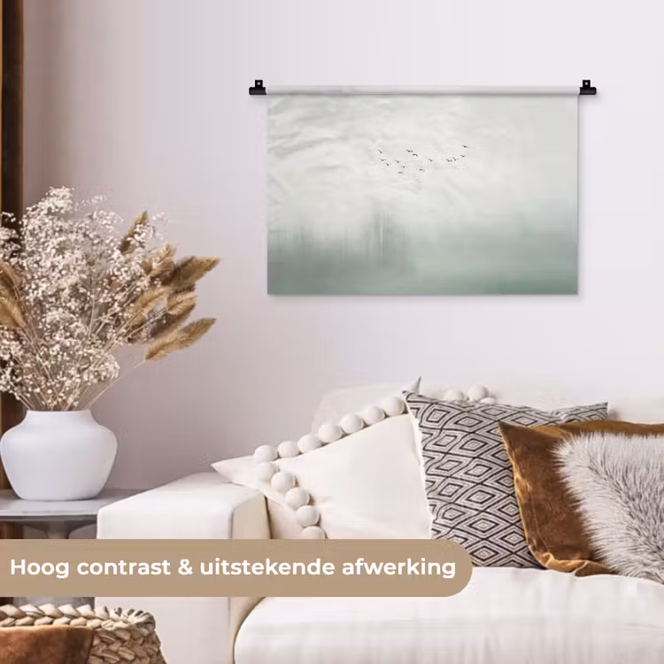 Vogel - Vlucht - Natuur - Minimalistisch Wandkleed katoen klein -sfeer1