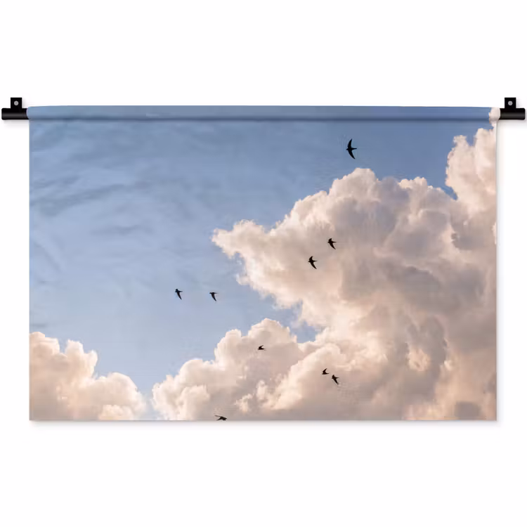 Vogel - Vlucht - Wolken - Natuur - Blauw Wandkleed katoen klein -zz3d