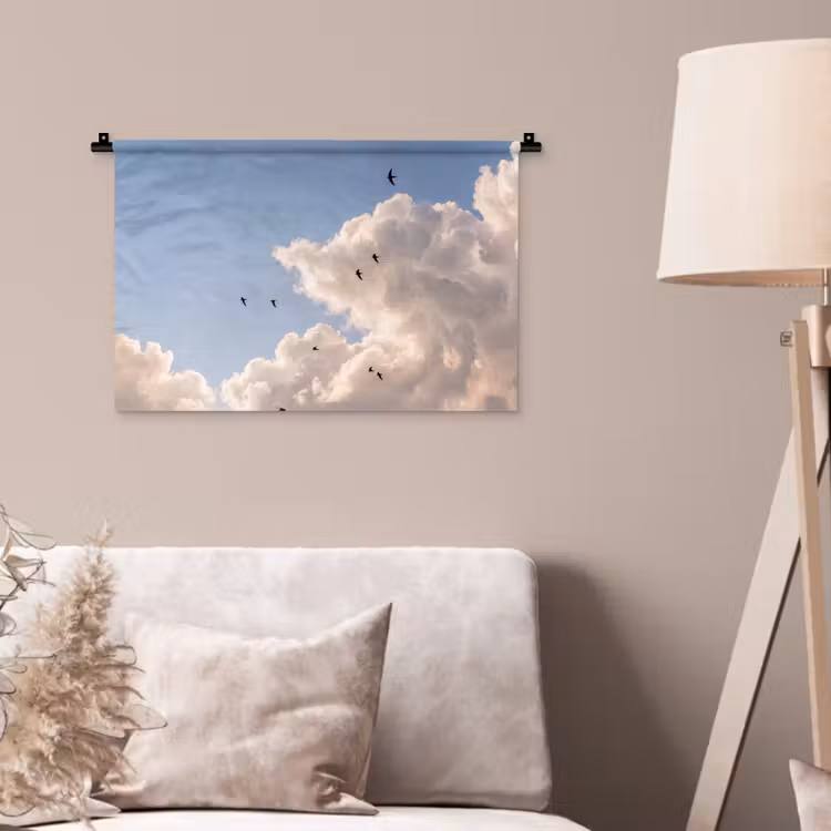 Vogel - Vlucht - Wolken - Natuur - Blauw Wandkleed katoen klein -sfeer4