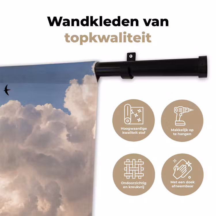 Vogel - Vlucht - Wolken - Natuur - Blauw Wandkleed katoen klein -sfeer2