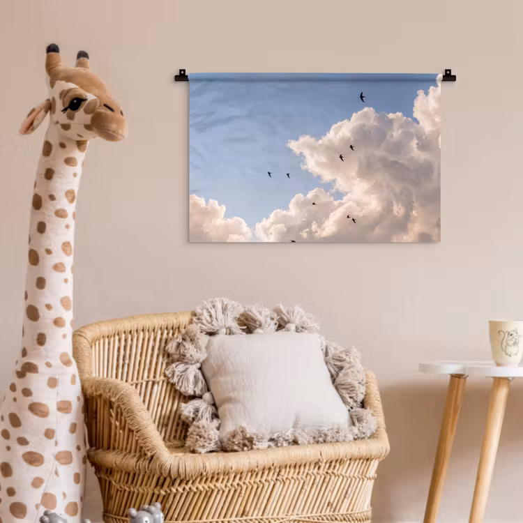 Vogel - Vlucht - Wolken - Natuur - Blauw Wandkleed katoen klein -wsfeer5_kind
