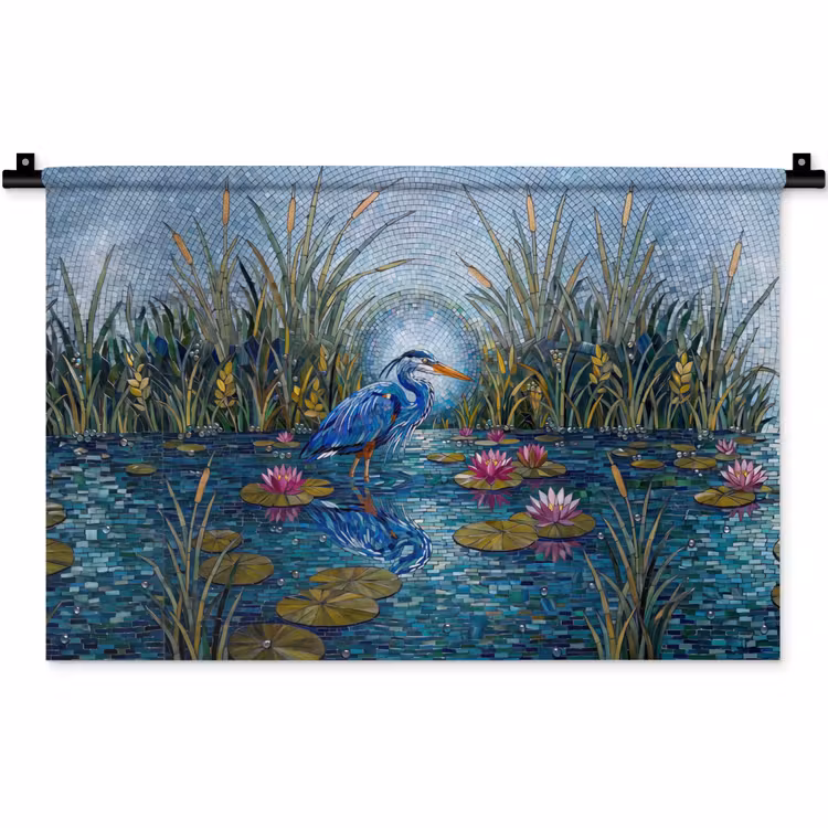 Vogel - Water - Natuur - Abstract - Blauw Wandkleed katoen klein -zz3d