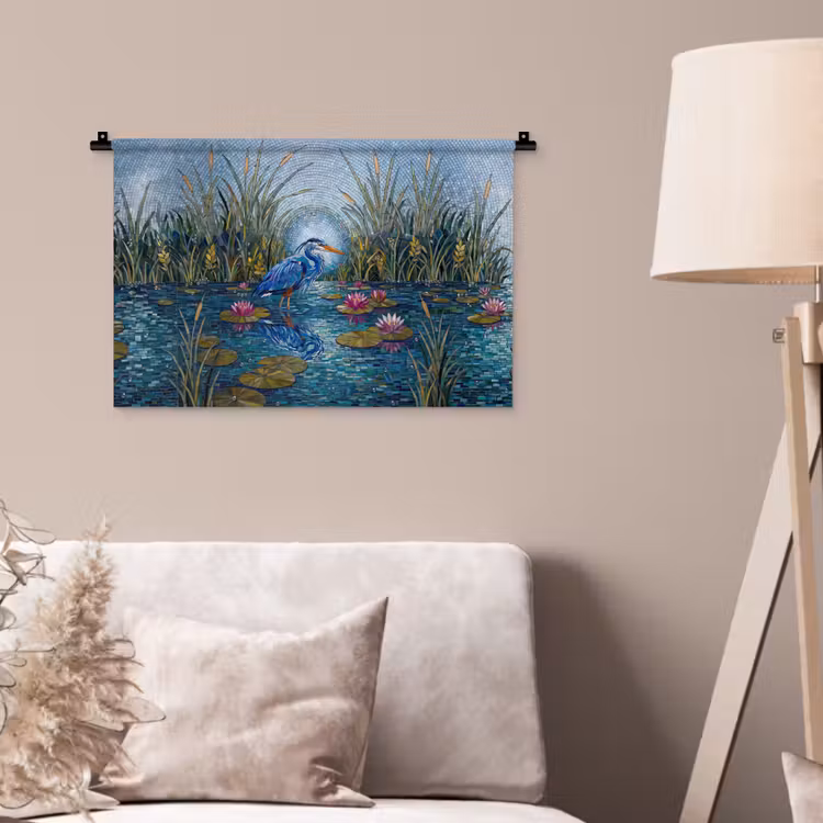 Vogel - Water - Natuur - Abstract - Blauw Wandkleed katoen klein -sfeer4