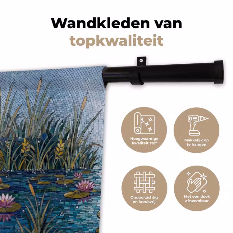 Vogel - Water - Natuur - Abstract - Blauw Wandkleed katoen klein -sfeer2