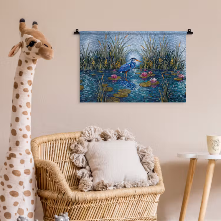 Vogel - Water - Natuur - Abstract - Blauw Wandkleed katoen klein -wsfeer5_kind
