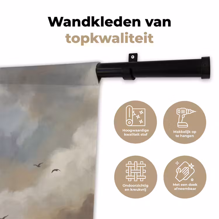 Vogel - Wolken - Natuur - Modern - Grijs Wandkleed katoen klein -sfeer2
