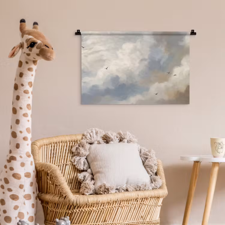 Vogel - Wolken - Natuur - Modern - Grijs Wandkleed katoen klein -wsfeer5_kind