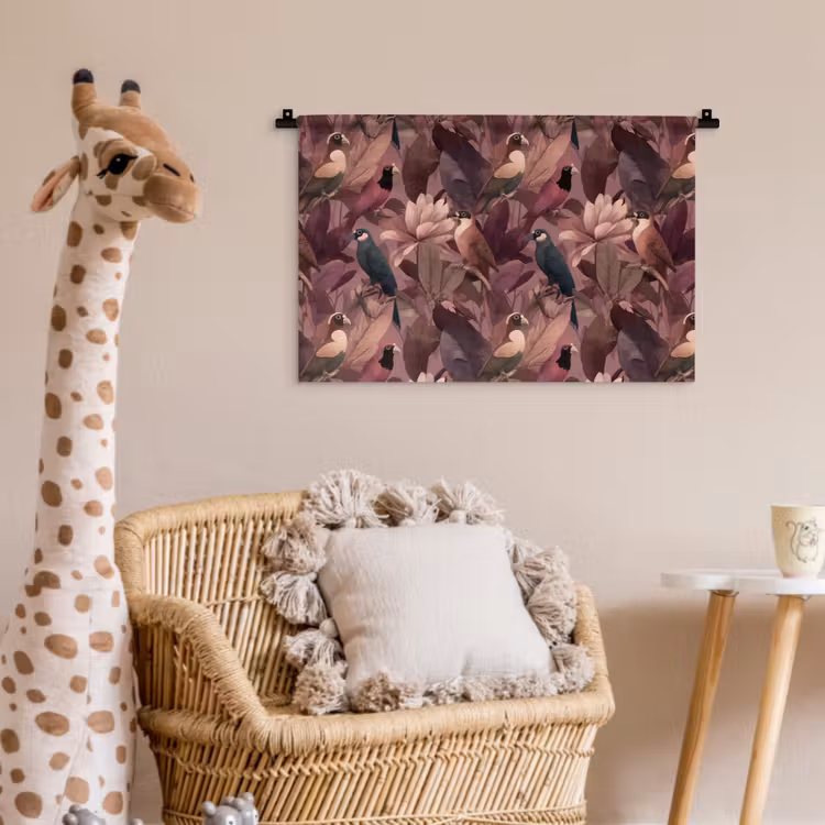 Vogels - Bladeren - Roze Wandkleed katoen klein 269 -wsfeer5_kind