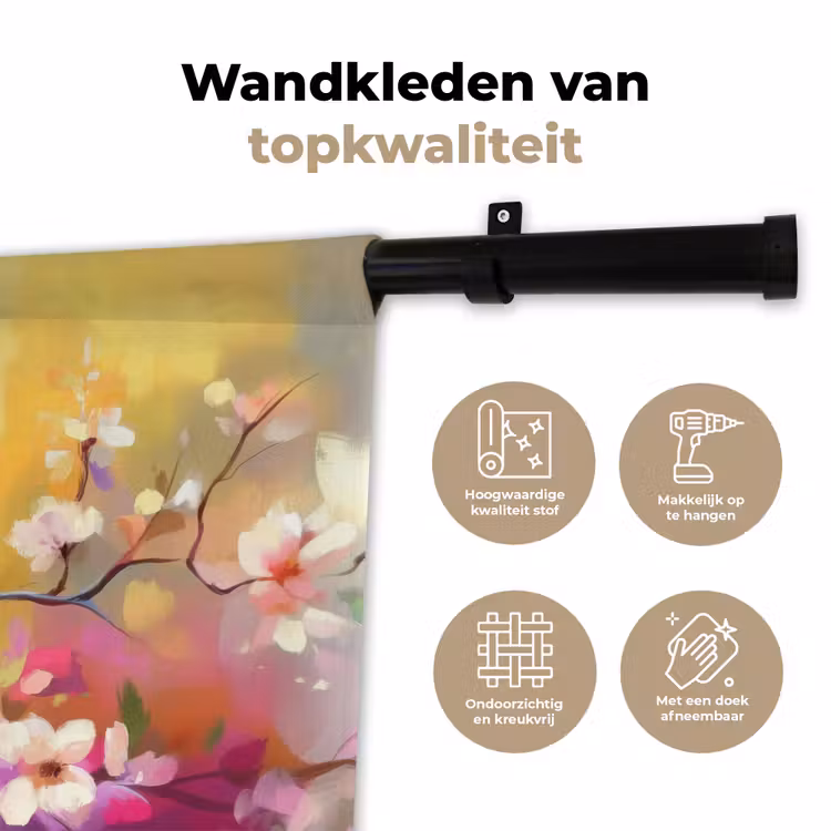 Vogels - Bloemen - Roze Wandkleed katoen klein -sfeer2