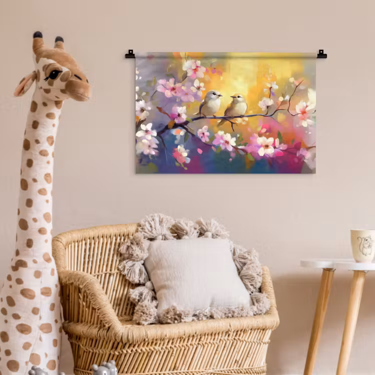 Vogels - Bloemen - Roze Wandkleed katoen klein -wsfeer5_kind