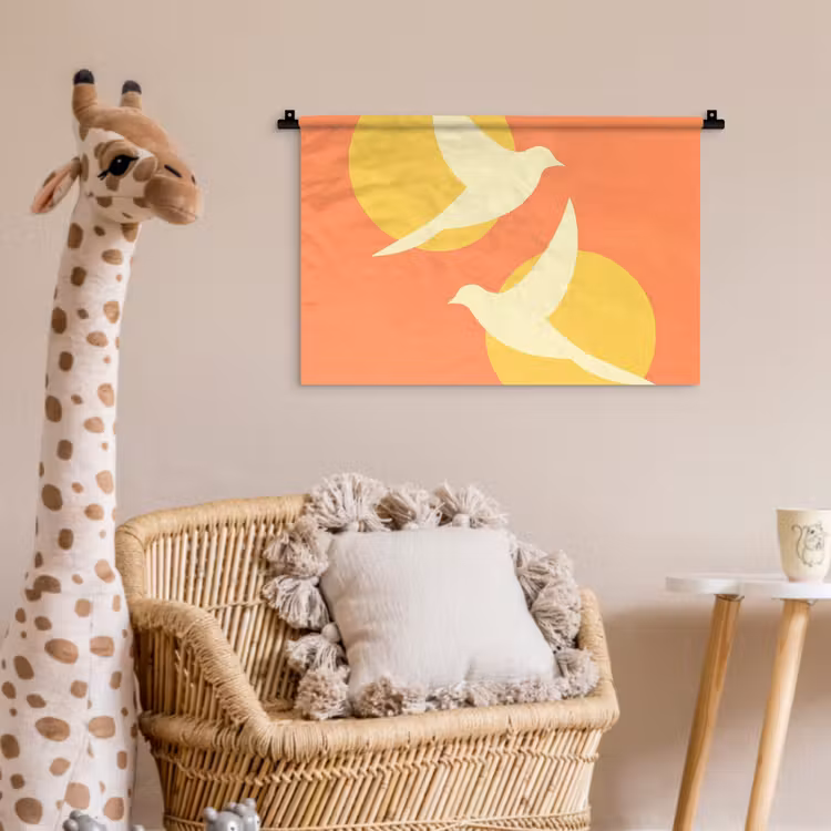Vogels - Cirkels - Geel Wandkleed katoen klein -wsfeer5_kind