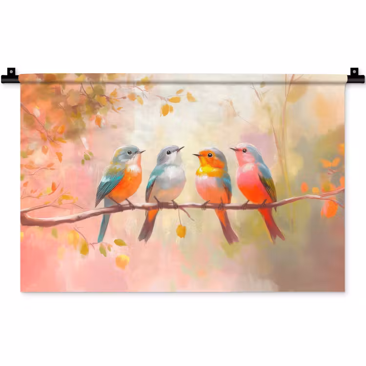 Vogels - Kleurrijk - Tak Wandkleed katoen klein -zz3d