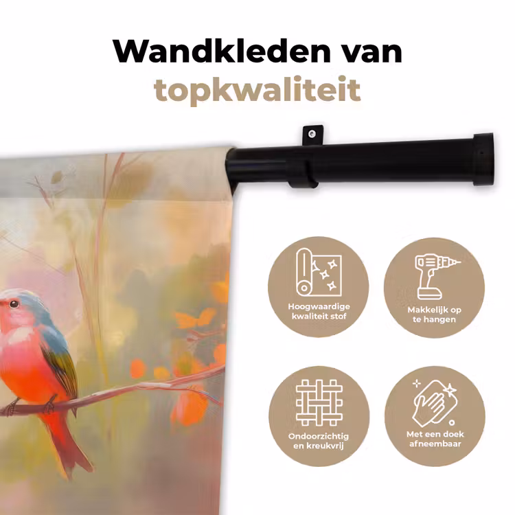 Vogels - Kleurrijk - Tak Wandkleed katoen klein -sfeer2